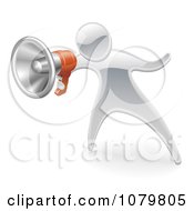 Poster, Art Print Of 3d Silver Person Announcing With A Megaphone