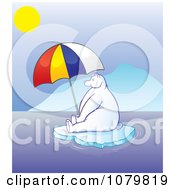 Poster, Art Print Of Hot Polar Bear Sitting Under A Parasol On Melting Ice