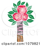 Three Red Roses In A Tribal Vase