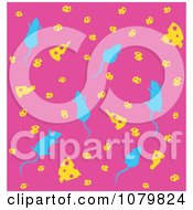 Clipart Pink Background Of Blue Mice And Cheese Wedges Royalty Free Vector Illustration