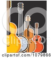 Poster, Art Print Of Guitar Banjo Violin And Ukulele On A Black Background