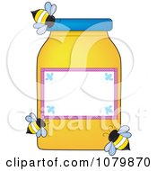 Three Bees Flying Around A Honey Jar With A Blank Label