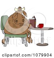 Poster, Art Print Of Cow Sitting At A Table And Reading A Book With Coffee