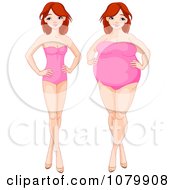 Clipart Red Haired Woman Shown As Skinny And Overweight Royalty Free Vector Illustration