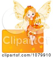 Poster, Art Print Of Cute Orange Fairy With A Teddy Bear On A Heart Sign