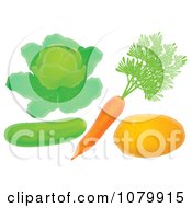 Poster, Art Print Of Cucumber Lettuce Carrot And Potato