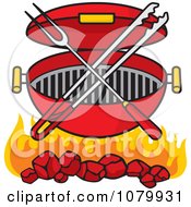 Poster, Art Print Of Charcoal Grill With Utensils And Flames