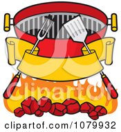 Clipart Blank Banner Charcoal Grill Utensils And Flames Royalty Free Vector Illustration by Any Vector #COLLC1079932-0165