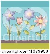 Poster, Art Print Of Purple And Pink Flowers On Blue