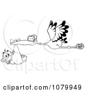 Poster, Art Print Of Outlined Baby Adoption Stork With A Child