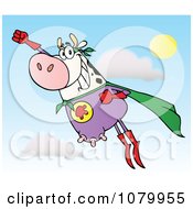 Poster, Art Print Of White Super Hero Cow Flying