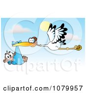 Poster, Art Print Of Baby Adoption Stork With A Black Child Against A Sky