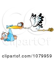 Poster, Art Print Of Baby Adoption Stork With A Caucasian Child