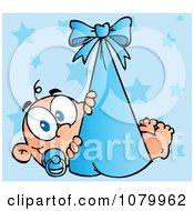 Poster, Art Print Of Caucasian Baby In A Blue Bundle Over Stars
