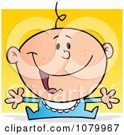 Poster, Art Print Of Happy Caucasian Baby Holding His Arms Out Over Yellow