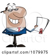 Clipart Black Businessman Holding A Contractual Agreement Royalty Free Vector Illustration