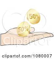 Poster, Art Print Of Hand Catching Gold Fifty Percent Discount Coins