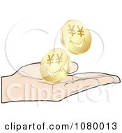 Poster, Art Print Of Hand Catching Gold Yen Coins