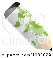 Poster, Art Print Of White 3d Pencil With A Green World Map