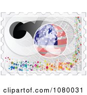 Poster, Art Print Of American Stamp With A Globe And Dots