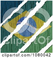 Poster, Art Print Of Rips Through A Wooden Brazil Flag