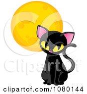 Poster, Art Print Of Sitting Black Cat And Yellow Moon