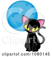 Poster, Art Print Of Sitting Black Cat And Blue Moon