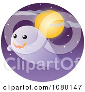 Clipart Happy Ghost In A Purple Sky Against A Full Moon Royalty Free Vector Illustration