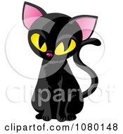 Poster, Art Print Of Sitting Black Cat With Yellow Eyes