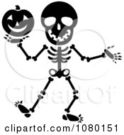 Poster, Art Print Of Black And White Skeleton Holding A Halloween Pumpkin