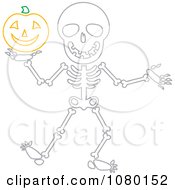 Poster, Art Print Of Skeleton Holding A Halloween Pumpkin