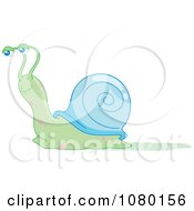 Poster, Art Print Of Happy Green Snail With A Blue Shell And Pink Freckles