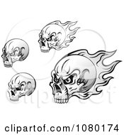 Poster, Art Print Of Black And White Skulls With Flames