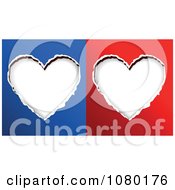 Poster, Art Print Of Torn Out Paper Hearts On Blue And Red Backgrounds
