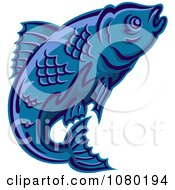 Clipart Blue Trout Fish Leaping Royalty Free Vector Illustration