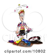 Sad And Stunned Male Biker Clutching The Handles To His Damaged Mountain Bike Clipart Illustration by Spanky Art #COLLC10802-0019
