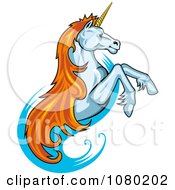 Poster, Art Print Of Leaping Unicorn With Orange Hair