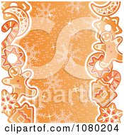 Poster, Art Print Of Orange Christmas Snowflake Background With Gingerbread Cookies