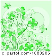 Poster, Art Print Of Green Floral Background With Butterflies