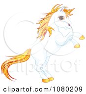 Poster, Art Print Of Magical Rearing White Unicorn With Sparkly Orange Hair