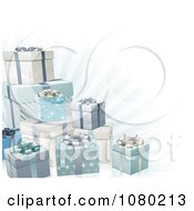 Poster, Art Print Of 3d Blue Silver And White Gift Boxes And Rays
