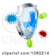 Clipart 3d Viruses Bouncing Off Of An Antibacterial Shield Royalty Free Vector Illustration