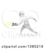 Clipart 3d Blue Man Shining A Flashlight Royalty Free Vector Illustration