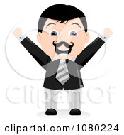 Poster, Art Print Of Black Haired Businsesman Holding His Arms Up