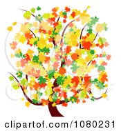 Poster, Art Print Of Tree With Green Orange Red And Yellow Autumn Leaves
