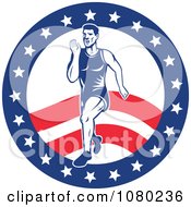 Poster, Art Print Of Male Marathon Runner Over An American Circle