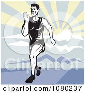 Poster, Art Print Of Male Runner Sprinting Against A Mountainous Landscape