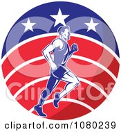 Poster, Art Print Of Male Marathon Runner Over A Usa Circle