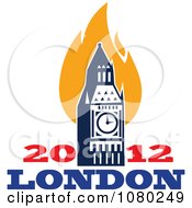 Poster, Art Print Of London 2012 Flames And Bit Ben Clock Tower