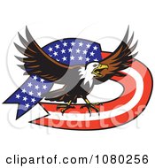 Poster, Art Print Of Bald Eagle And American Flag Banner